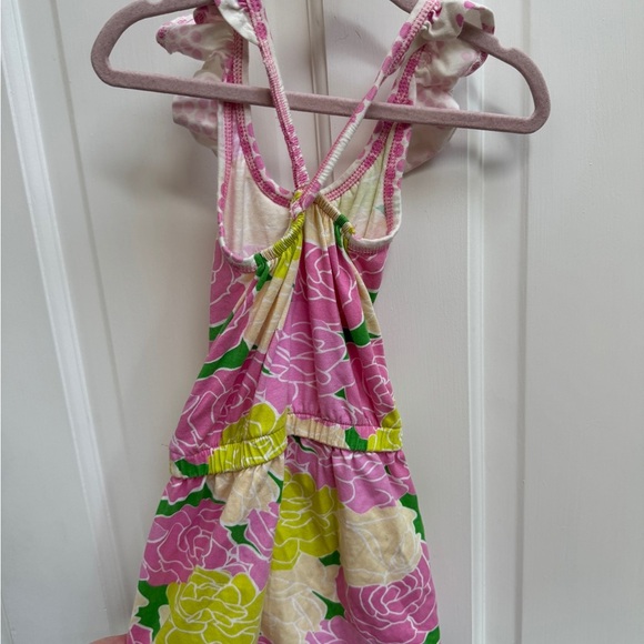 AnnLoren 2-3T Girls Pink, White Green Floral Ruffle Romper - Picture 5 of 6